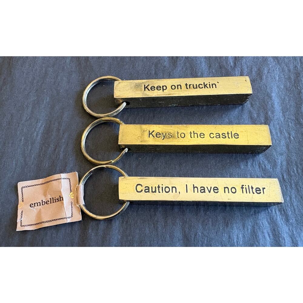 (3) Creative Co-Op 3” Metal Key Chain w/ Sayings